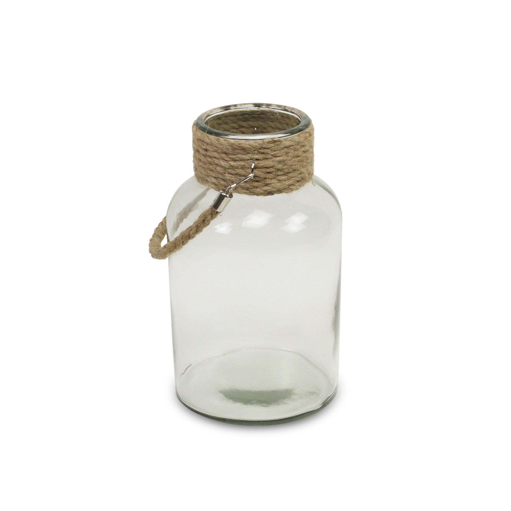 12" Clear And Brown Glass Jar with Rope