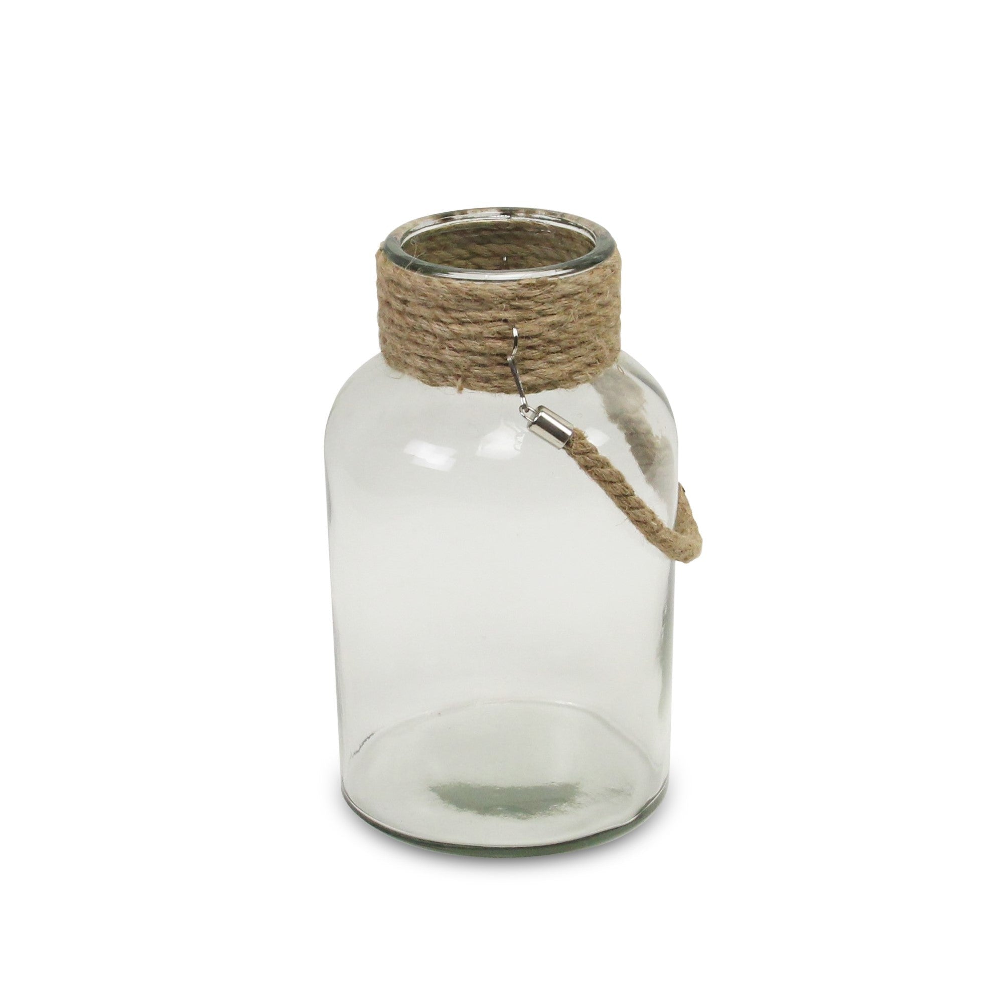 12" Clear And Brown Glass Jar with Rope