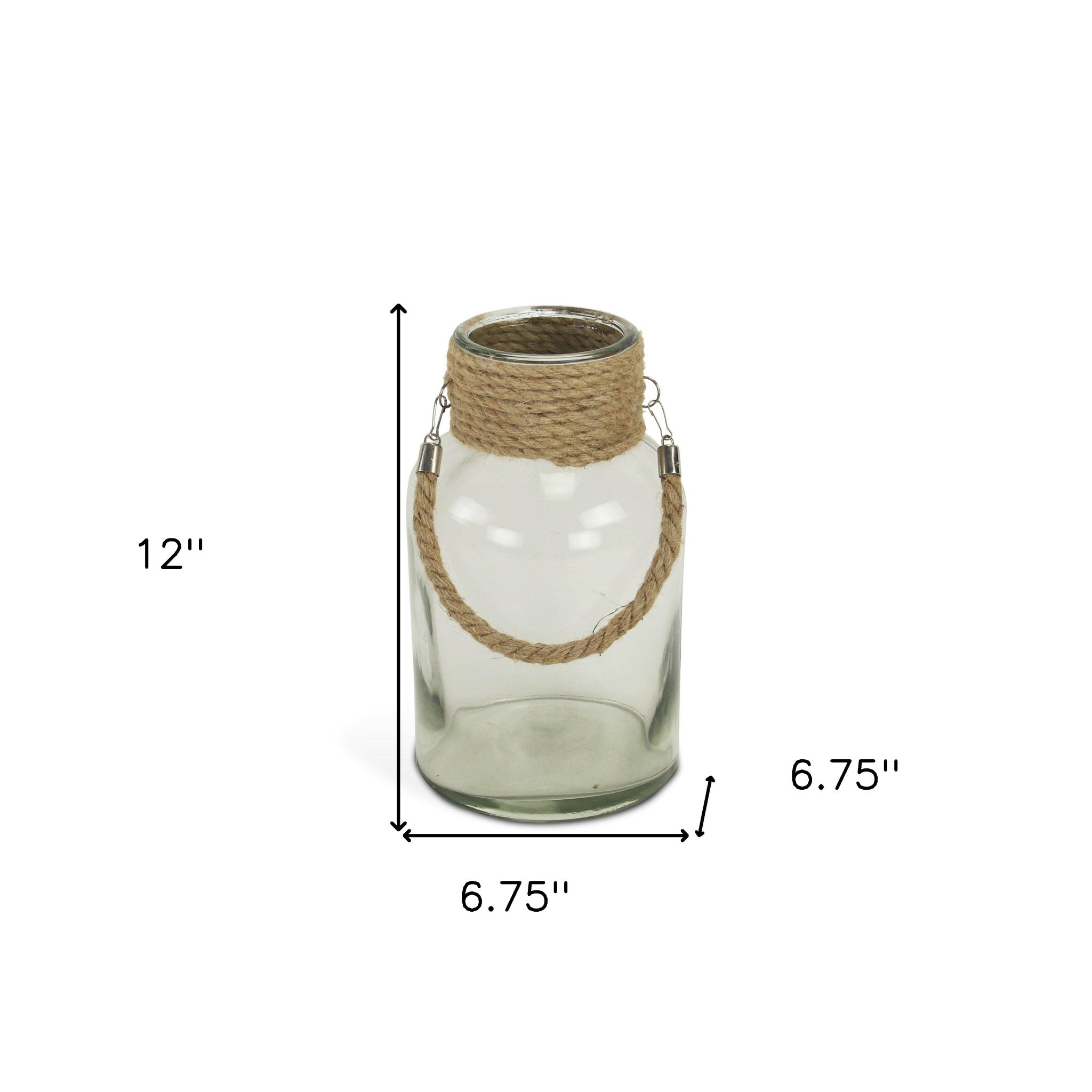 12" Clear And Brown Glass Jar with Rope