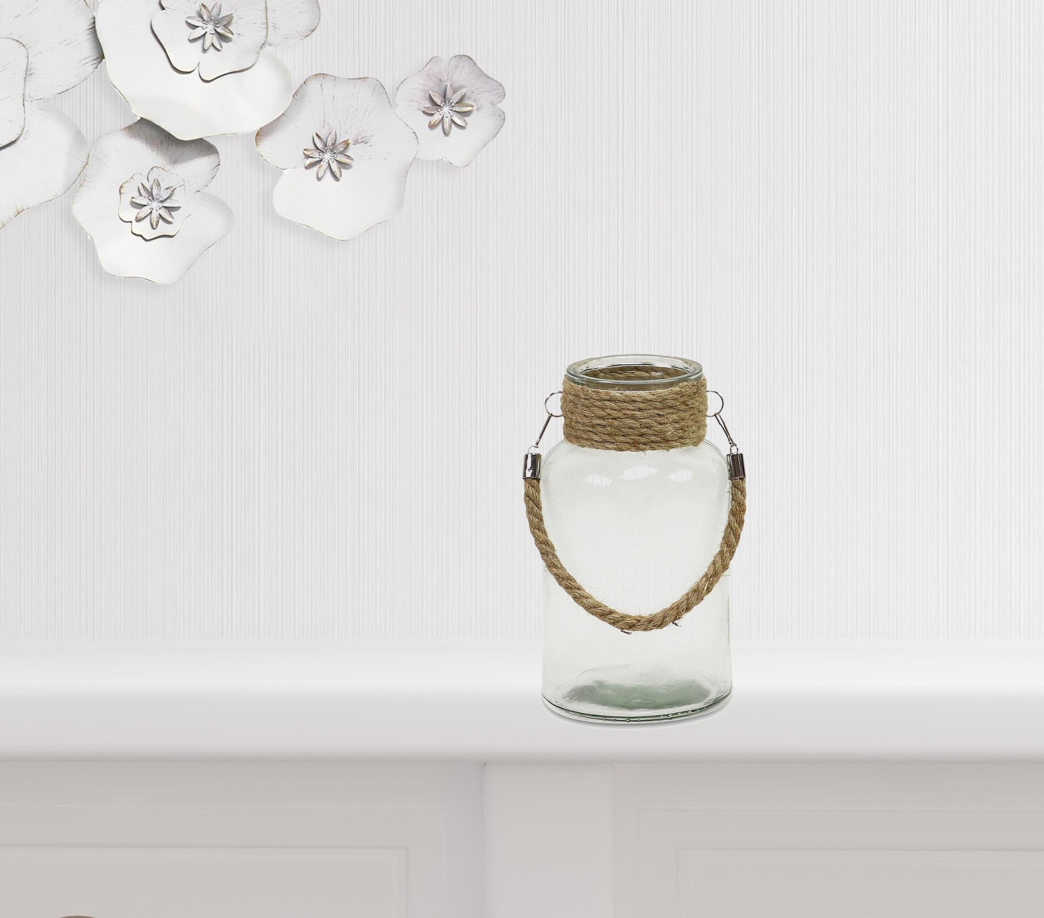 10" Clear and Brown Glass Jar with Rope