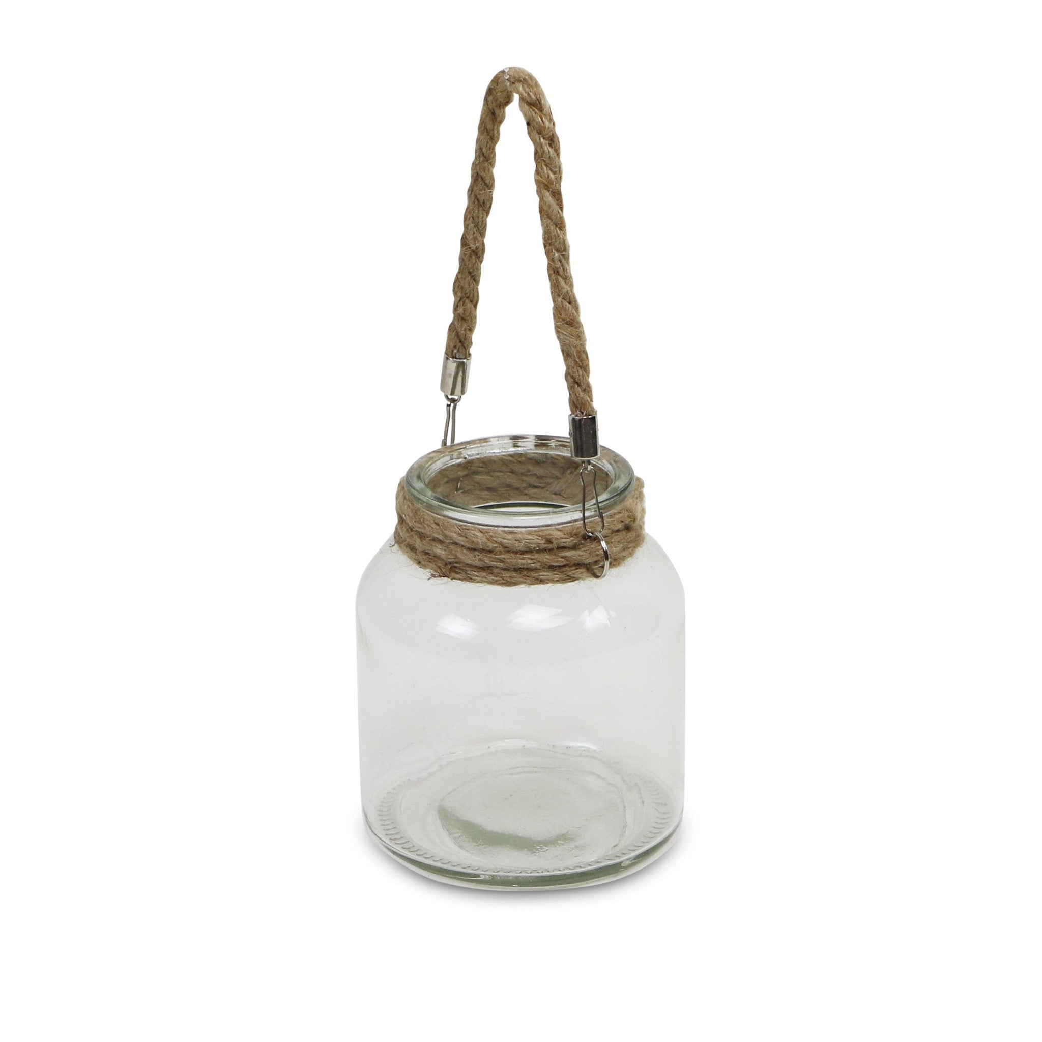 6" Clear and Brown Glass Jar with Rope