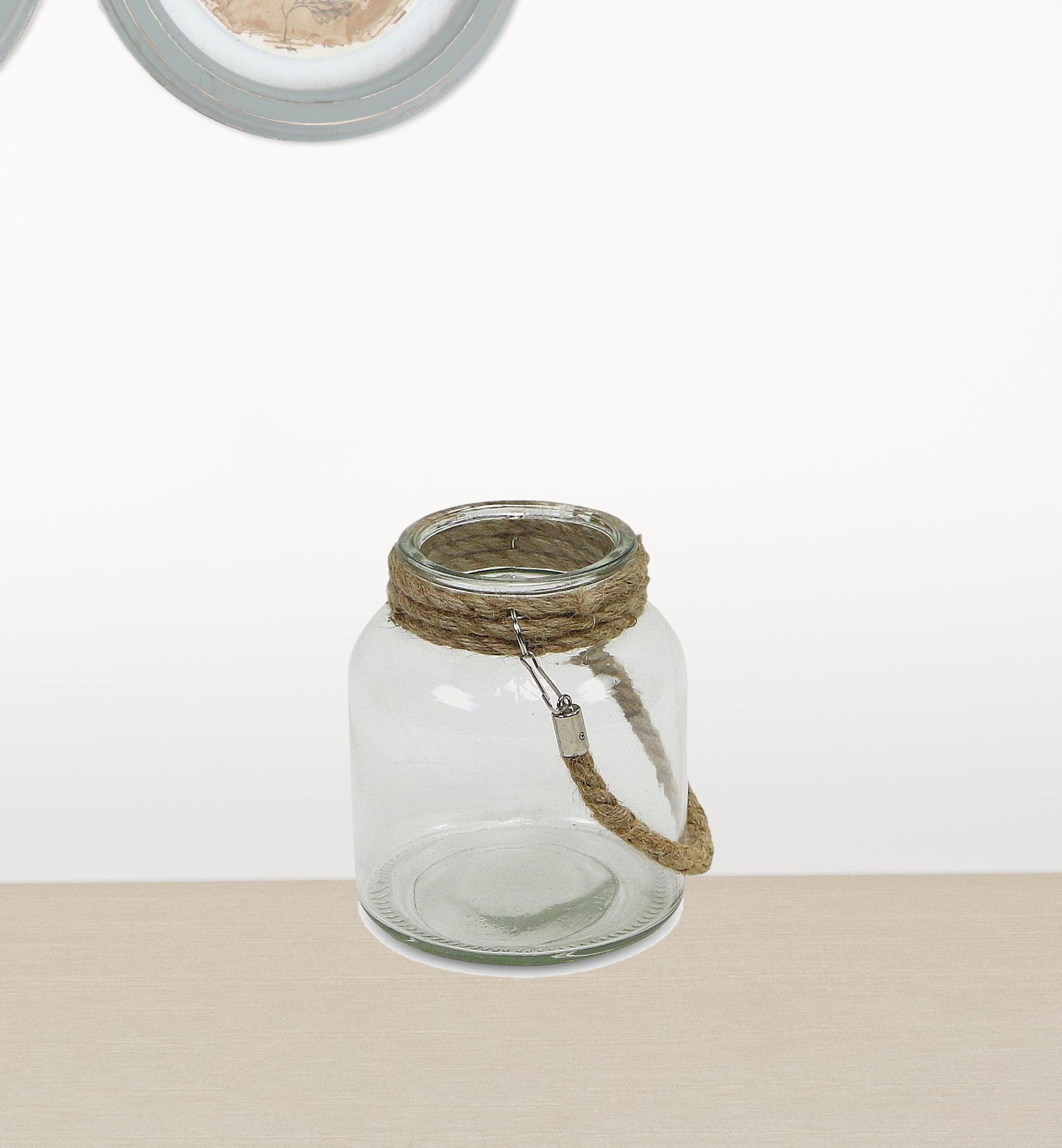 6" Clear and Brown Glass Jar with Rope