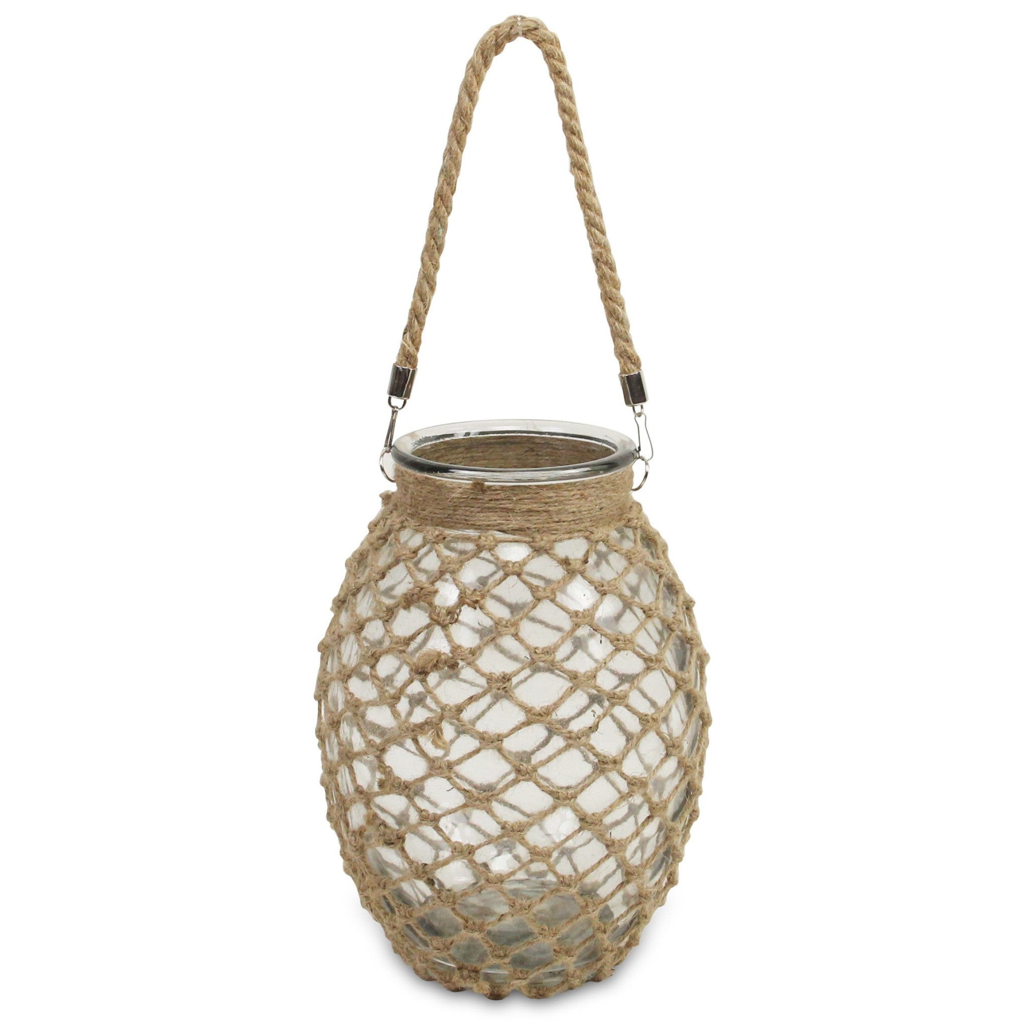 12.25" Clear and Brown Oval Glass Jar with Rope