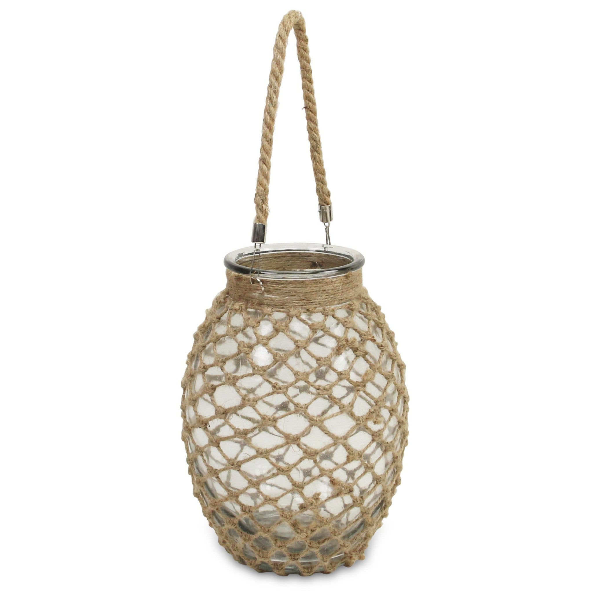 12.25" Clear and Brown Oval Glass Jar with Rope