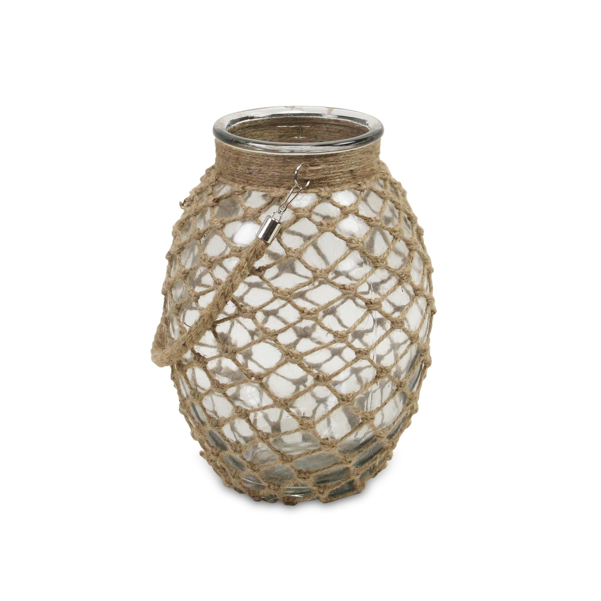 12.25" Clear and Brown Oval Glass Jar with Rope