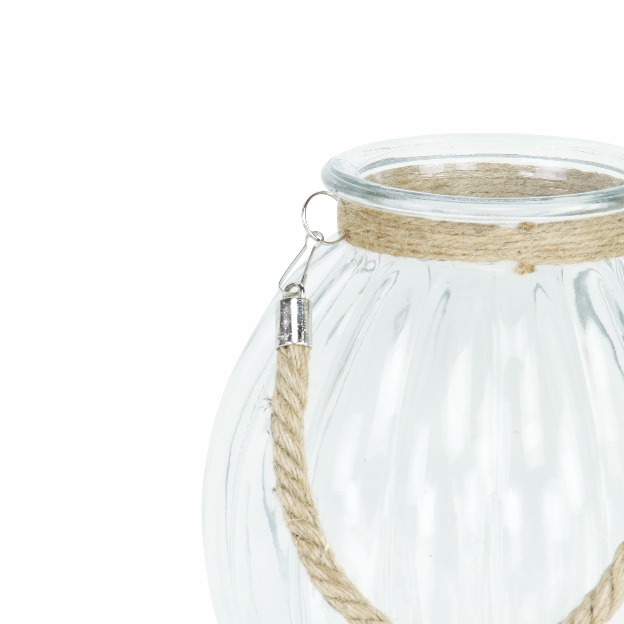 9.5" Clear and Brown Textured Oval Glass Jar with Rope