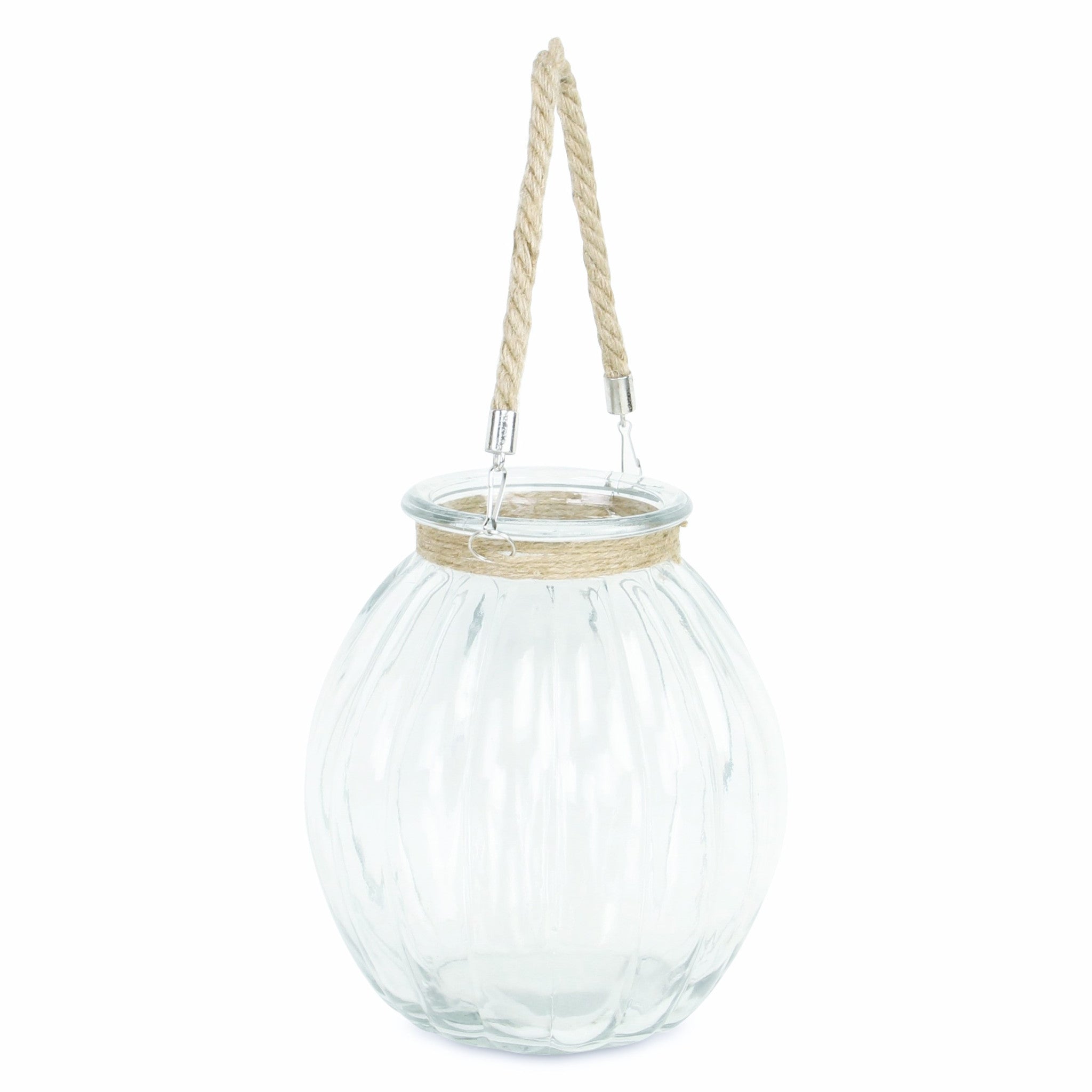 9.5" Clear and Brown Textured Oval Glass Jar with Rope