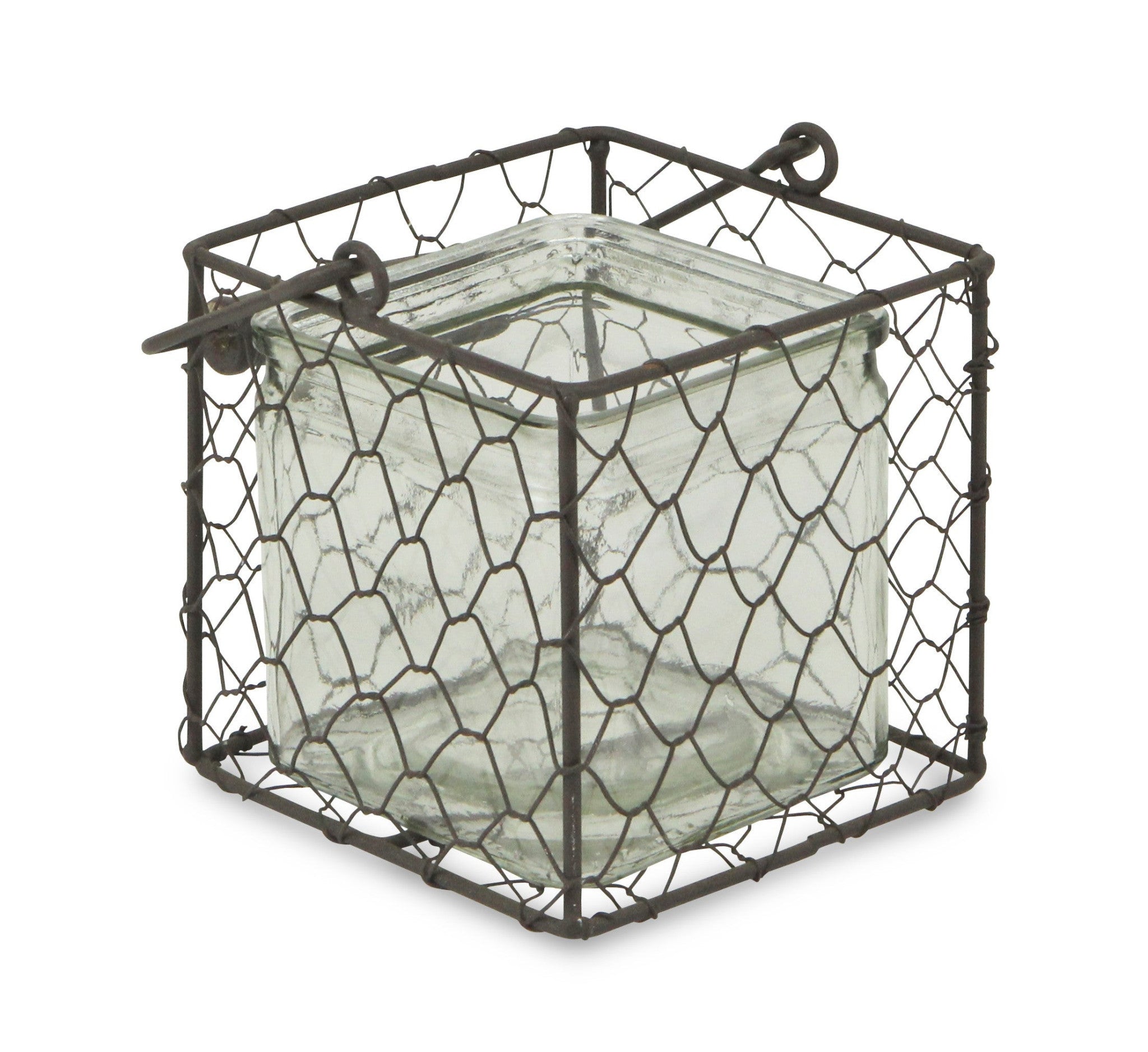 5" Brown and Clear Square Wire Basket and Glass Jar