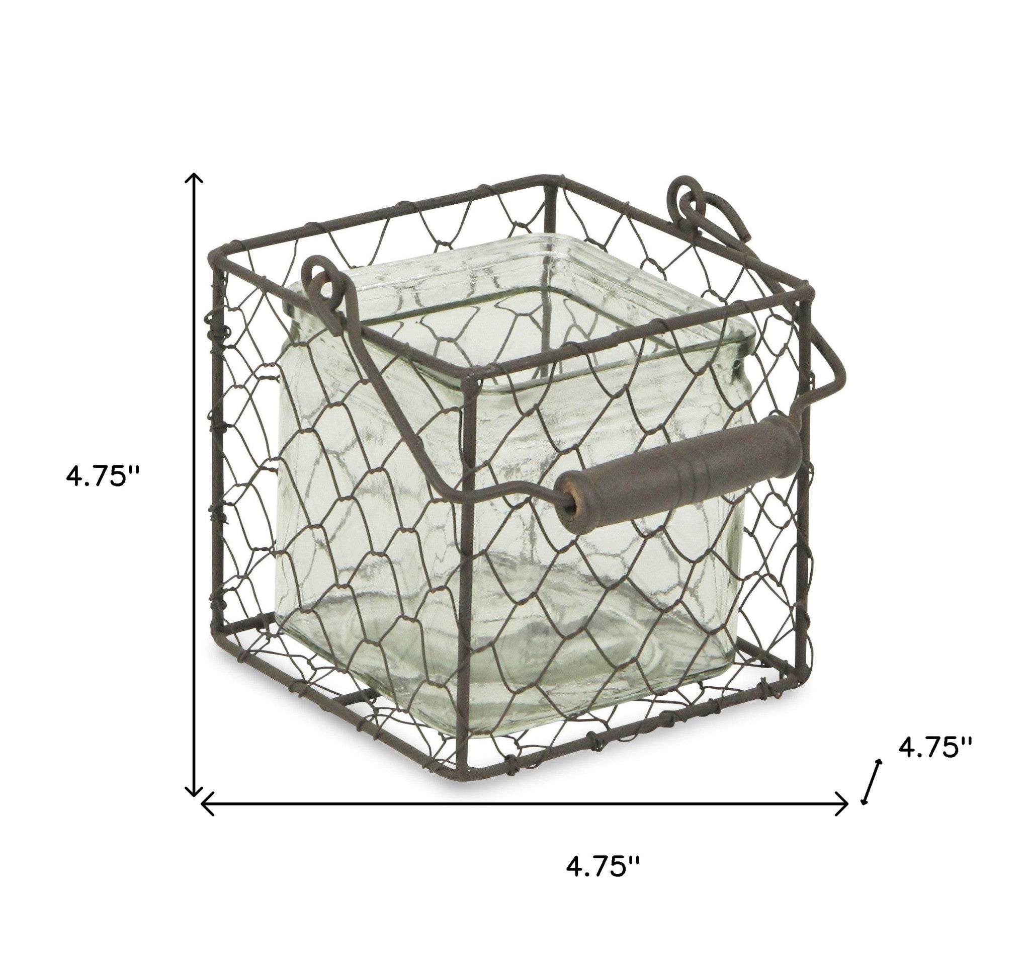 5" Brown and Clear Square Wire Basket and Glass Jar