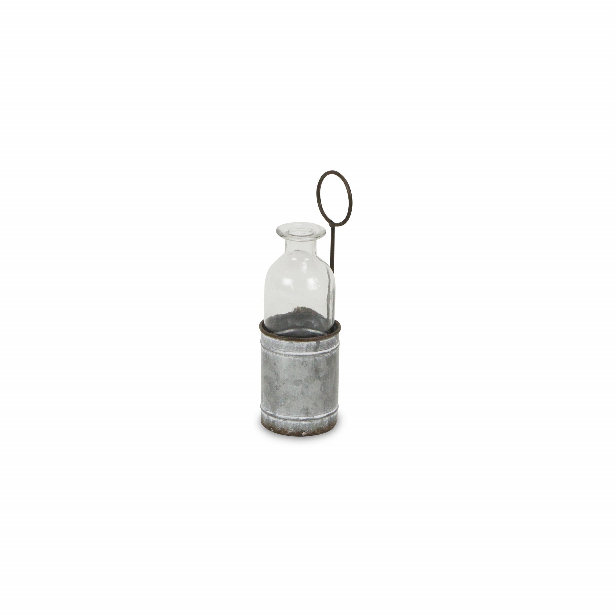 8" Gray Galvanized Metal and Glass Jar Holder