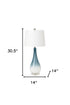 Set Of Two 31" Blue And White Glass Table Lamps With White Empire Shade