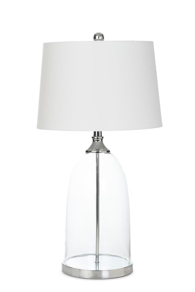 Set of Two 30" Clear Glass Geometric Table Lamps With White Empire Shade