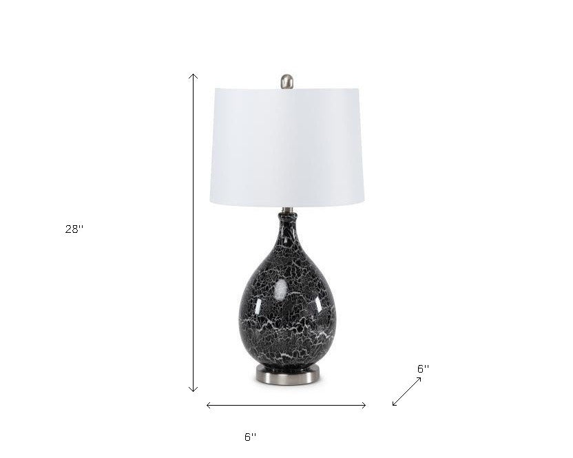 28" Gray And Silver Glass Table Lamp With White Empire Shade