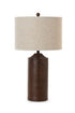 31" Brown Usb Table Lamps With Beige Drum Shade