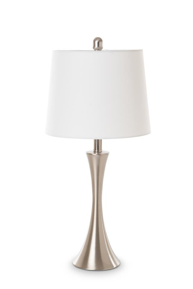 25" Silver Metal Table Lamp With White Empire Shade