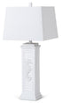 Set Of Two 32" White Seahorse Shutter USB Table Lamps With White Square Shades