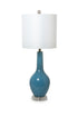 Set Of Two 34" Light Blue And Silver Glass Table Lamps With White Drum Shade