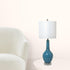 Set Of Two 34" Light Blue And Silver Glass Table Lamps With White Drum Shade