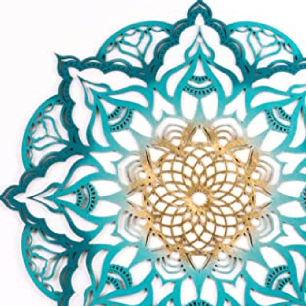 Turquoise And Gold Solid Wood Geometric Mandala Wall Decor