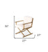 27" White Sherpa And Gold Directors Arm Chair