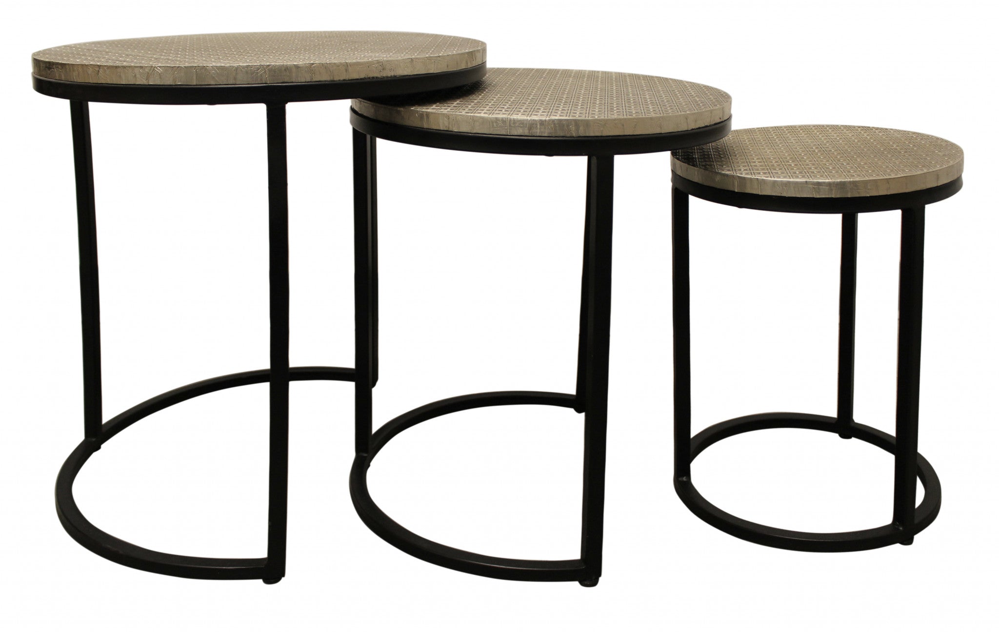 Set Of Three 19" Black And Silver Round Nested Tables