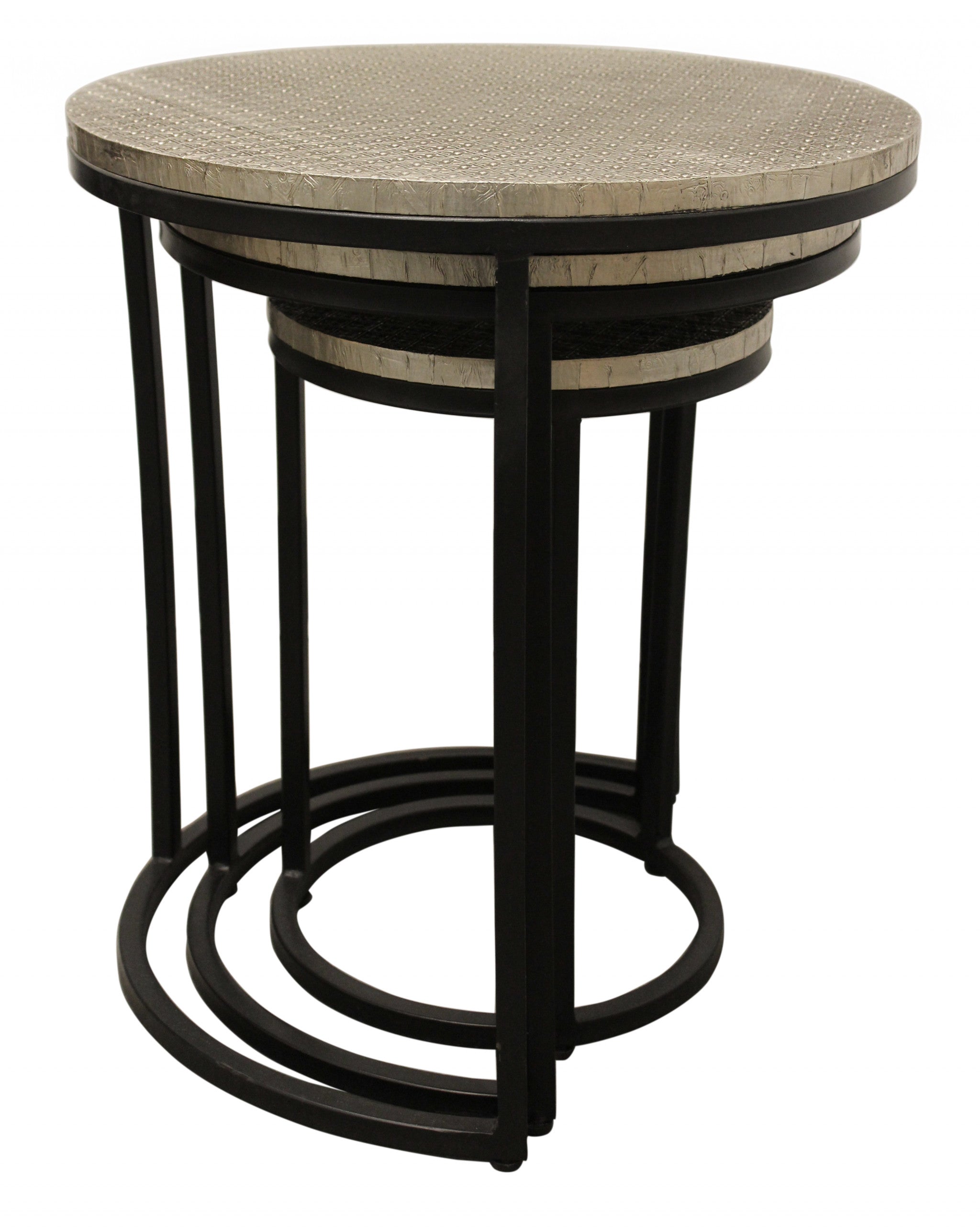 Set Of Three 19" Black And Silver Round Nested Tables