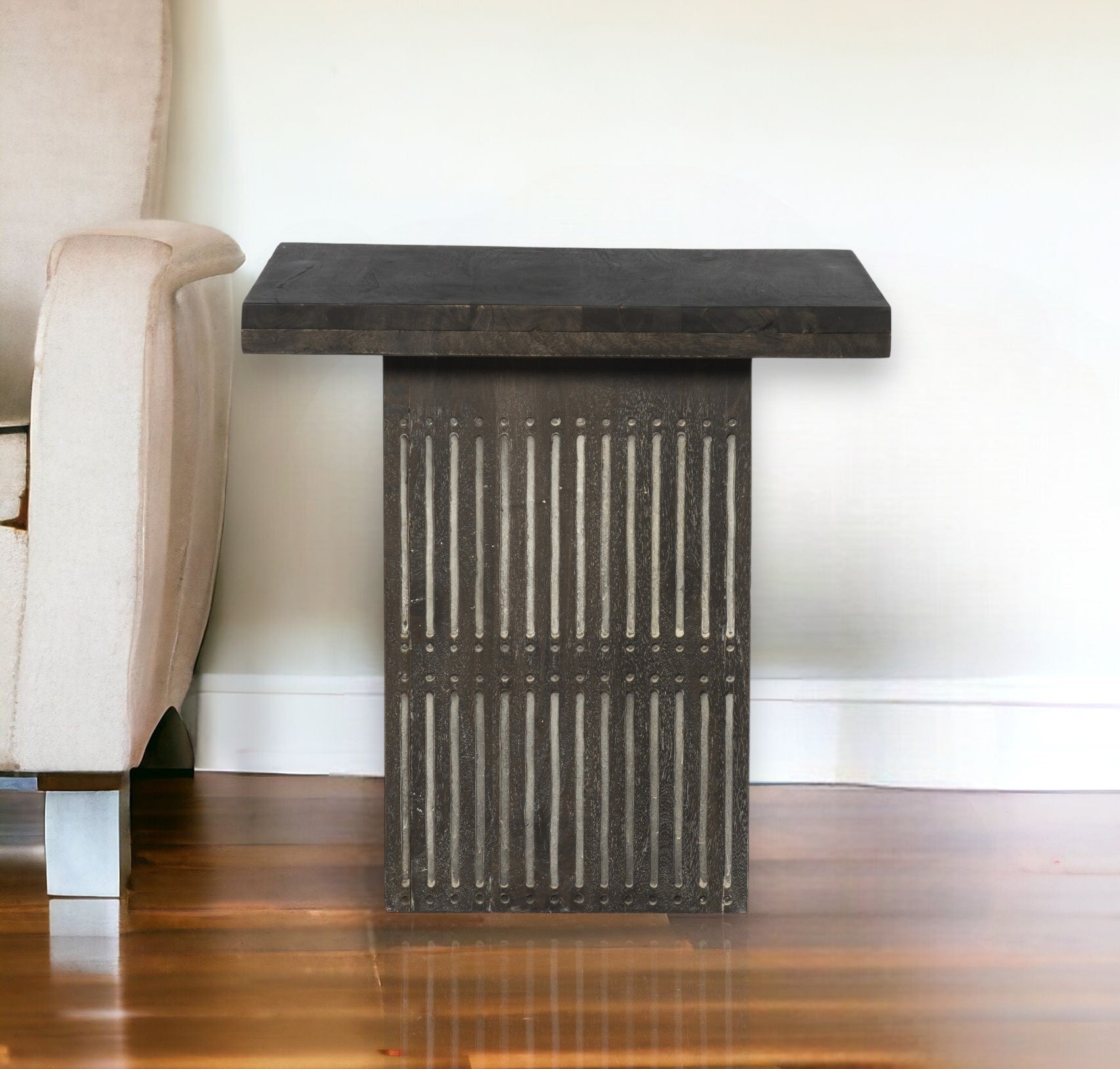 24" Antique Brown Solid Wood Square End Table