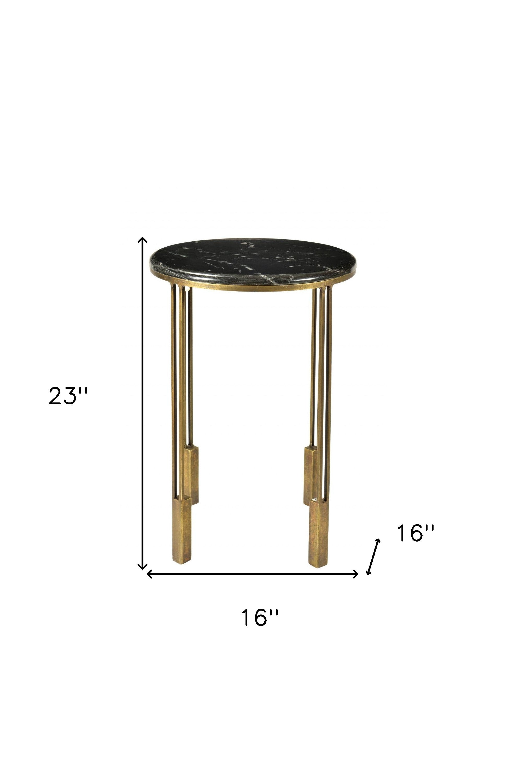 23" Gold And Black Marble And Iron Round End Table