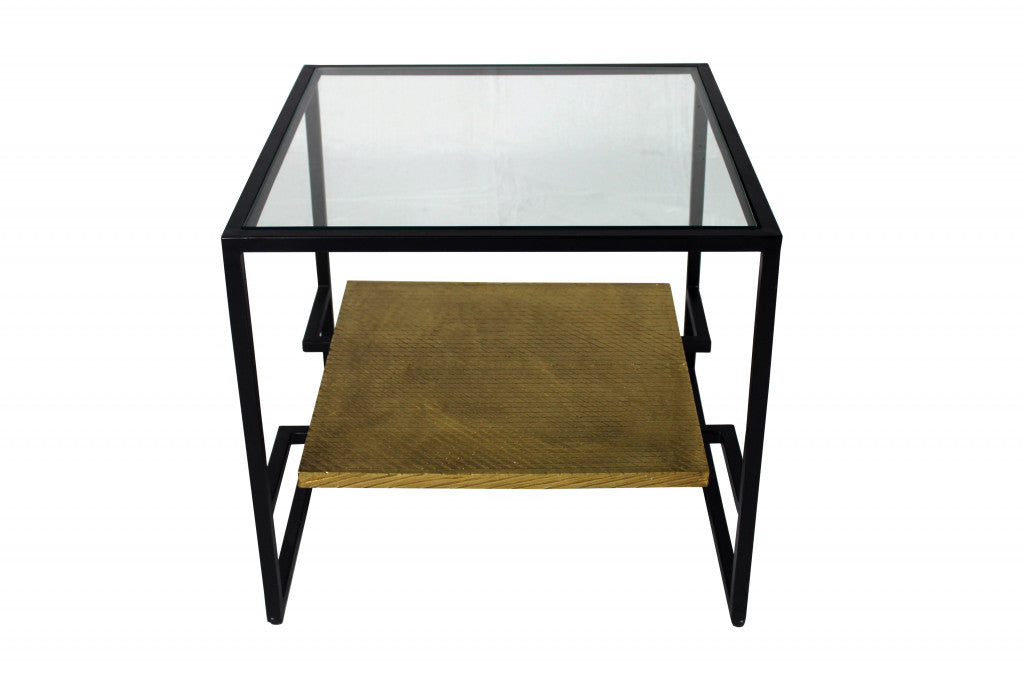 22" Bronze And Clear Glass And Iron Square End Table With Shelf