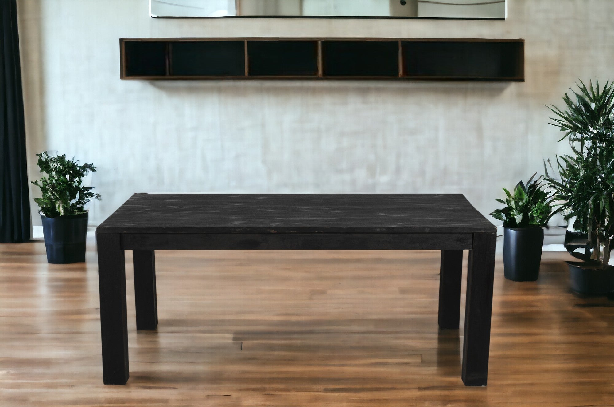 72" Dark Gray Rectangular Solid Wood Dining Table