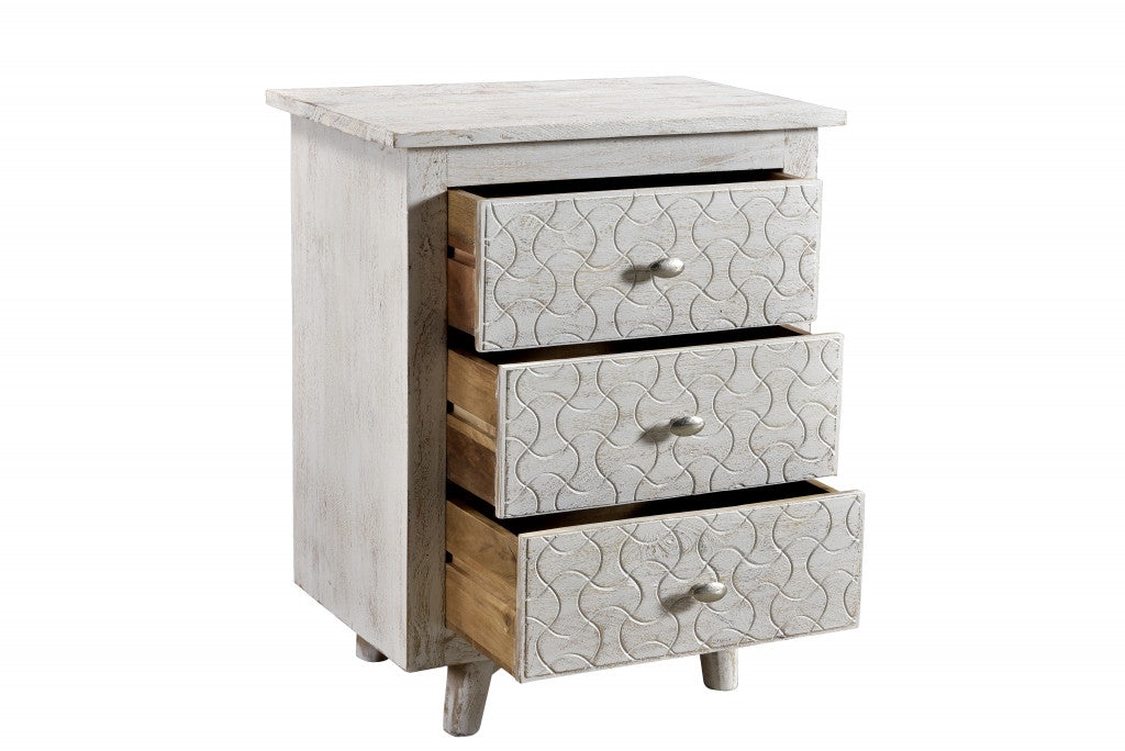 30" White Three Drawer Nightstand