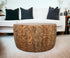 32" Natural Brown And White Wash Hand Carved Wood Round Coffee Table