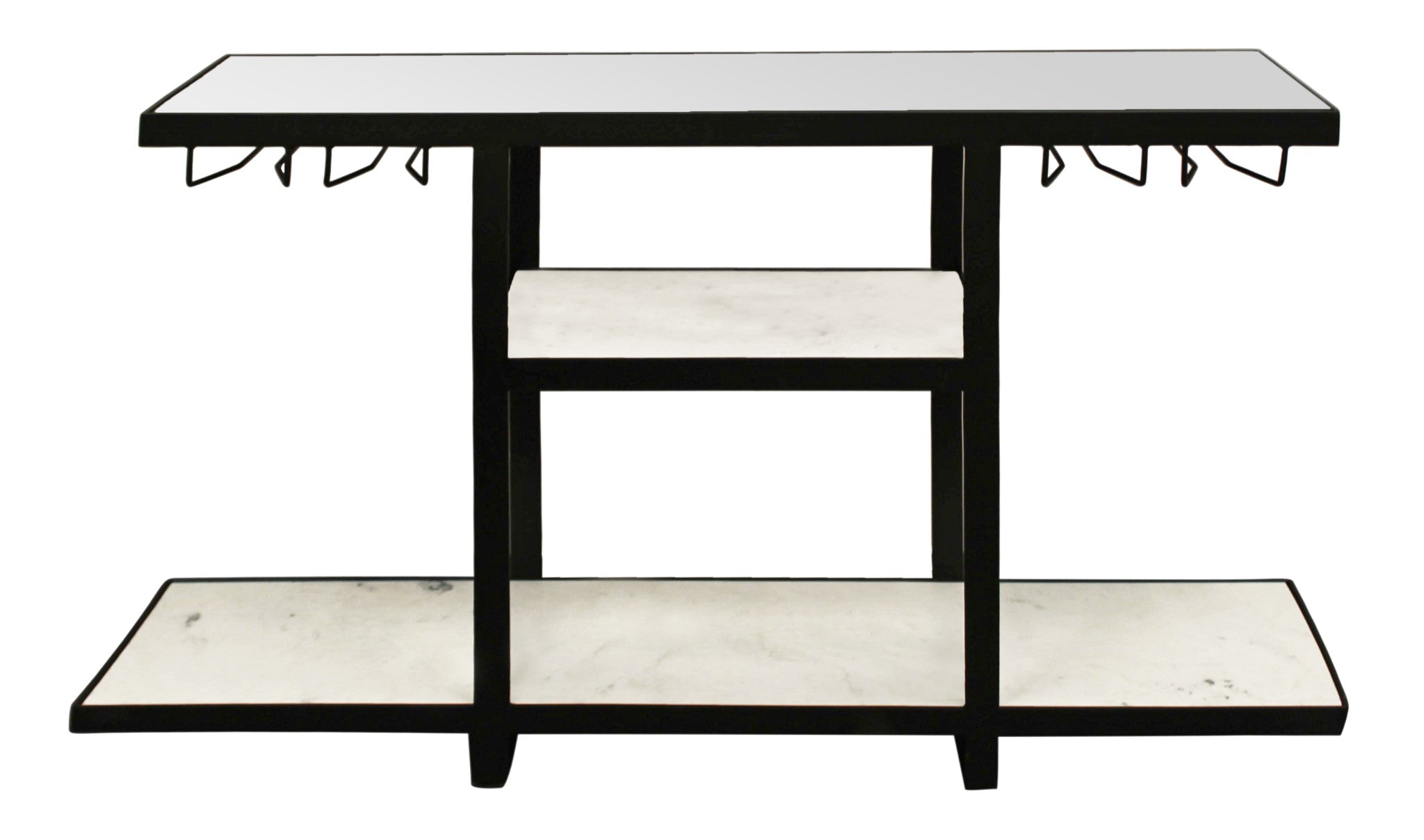 58" White and Black Glass Floor Shelf Console Table With Storage