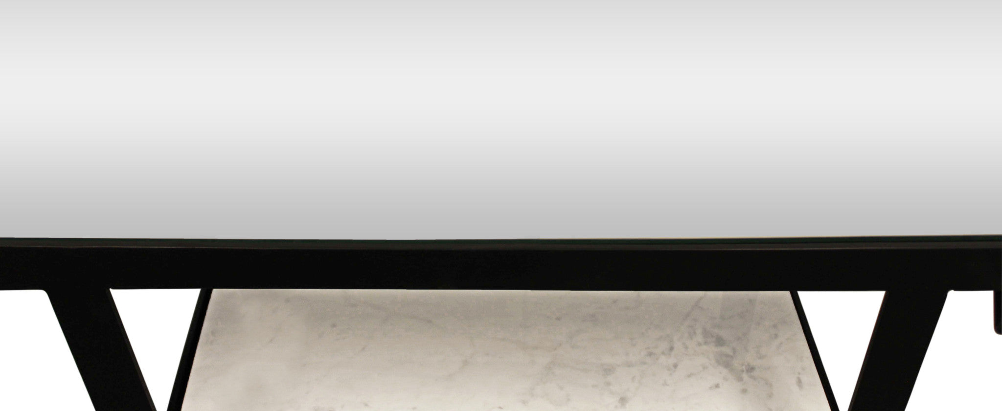 58" White and Black Glass Floor Shelf Console Table With Storage