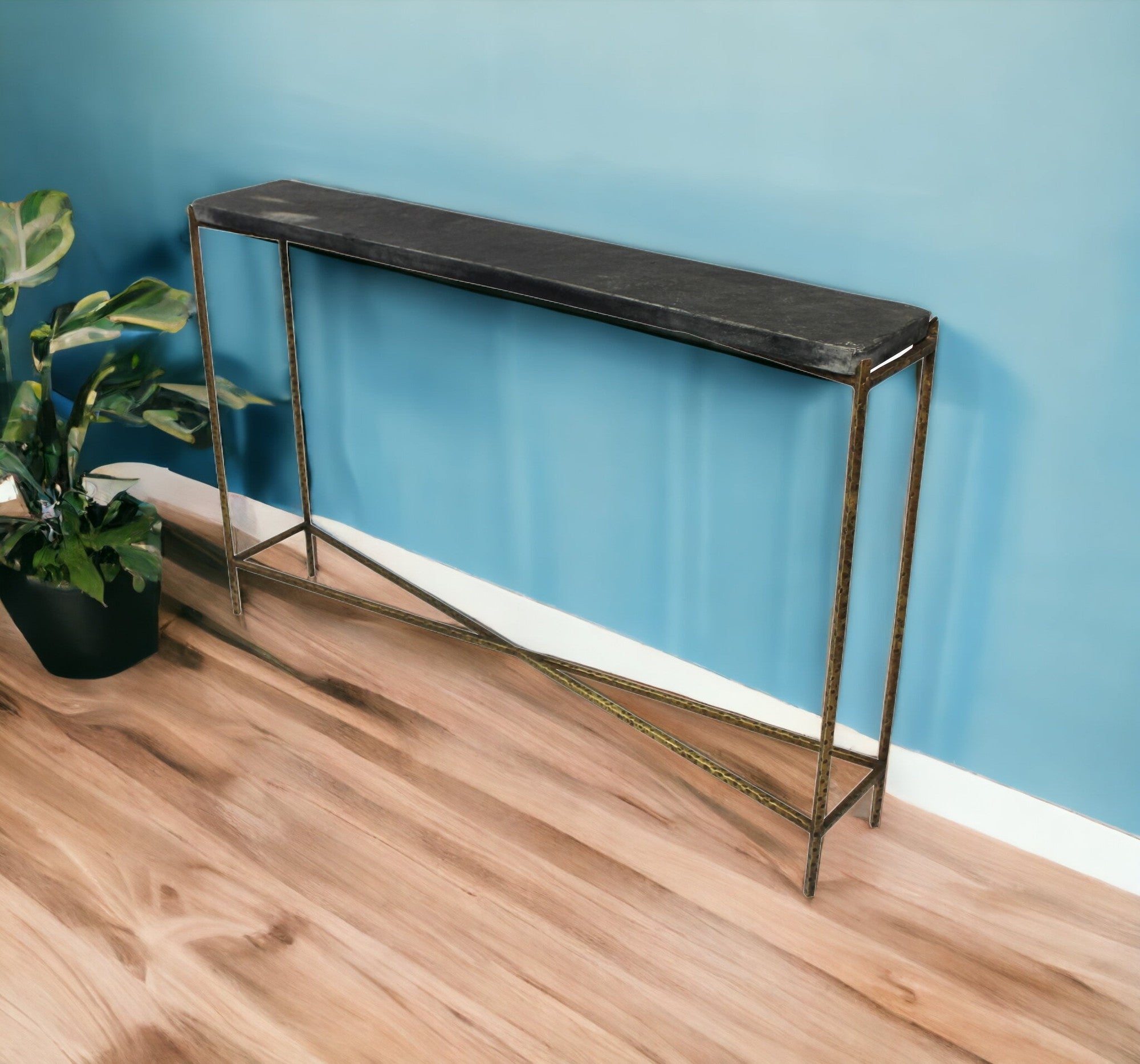 48" Black and Gold Stone Frame Console Table