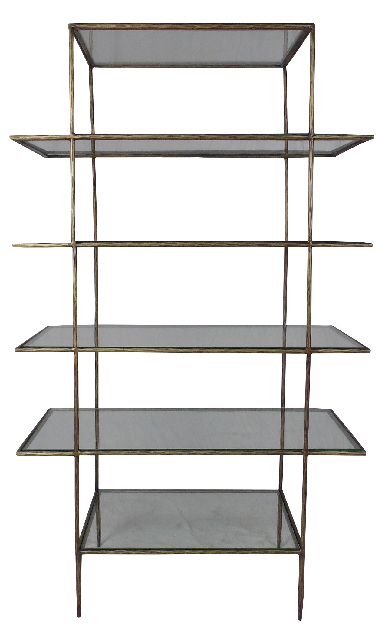 59" Brass Iron and Glass Five Tier Etagere Bookcase