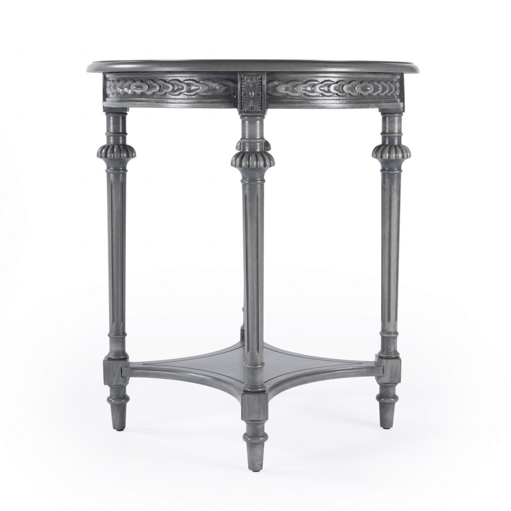 27" Gray Classic Round End Table With Shelf