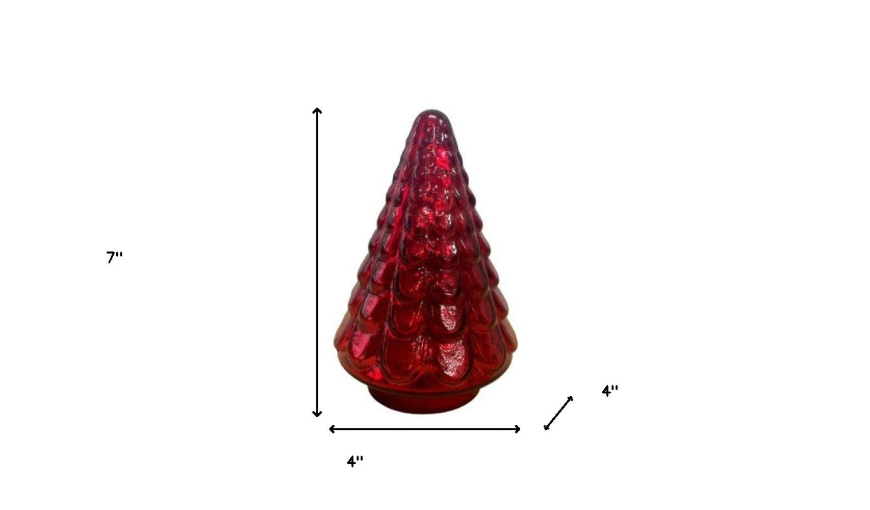 7" Embossed Red Glass Christmas Tree Sculpture