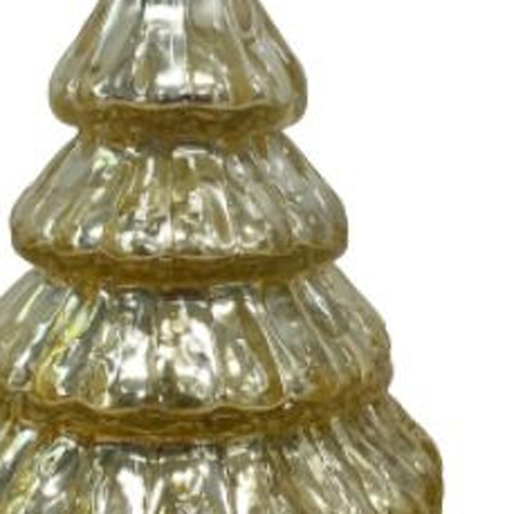 7" Embossed Gold Glass Christmas Tree Sculpture