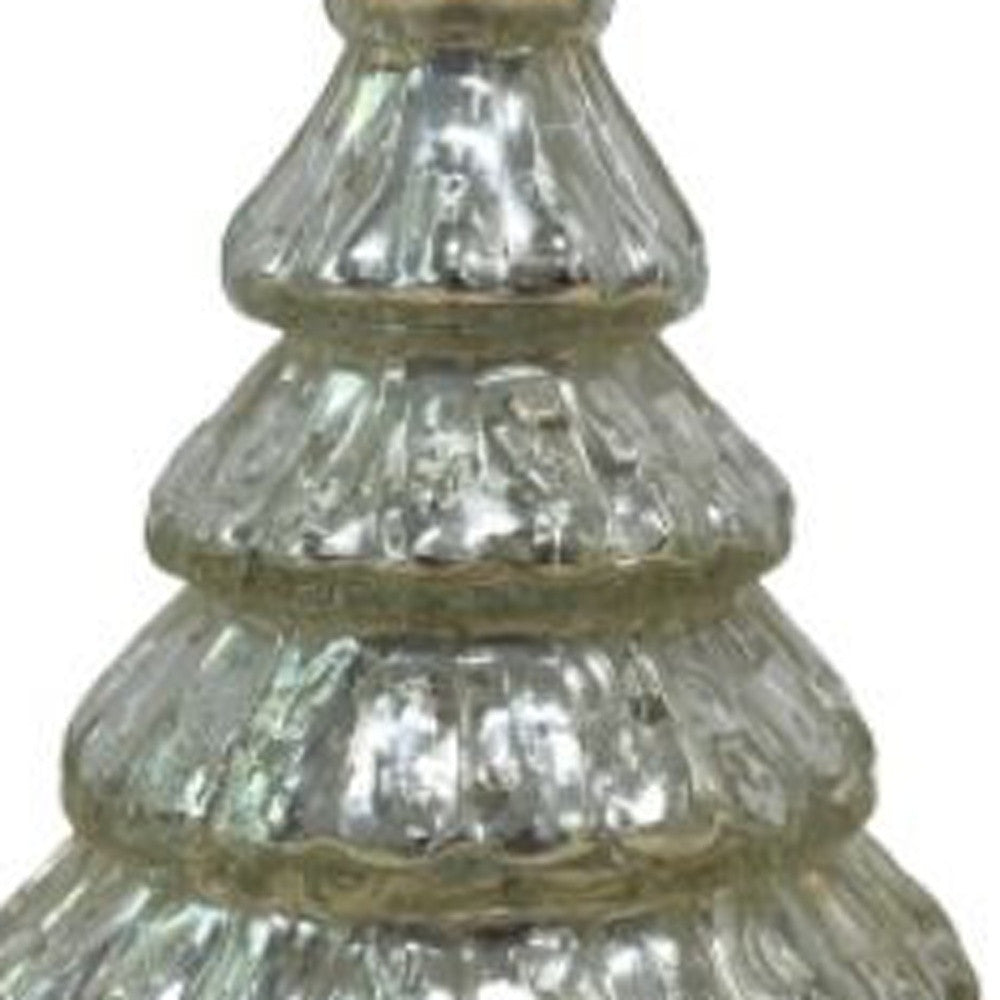 7" Embossed Silver Glass Christmas Tree Sculpture