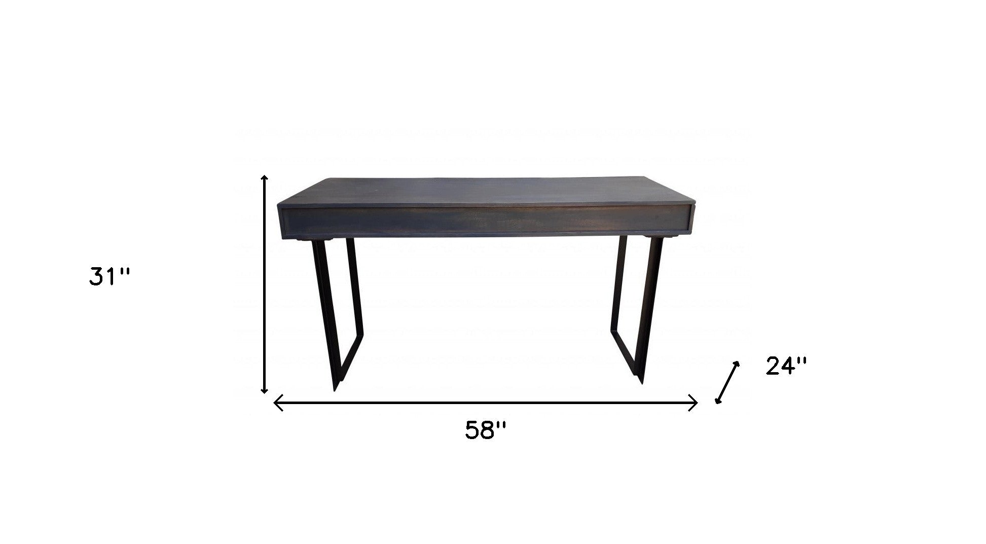 58" Gray And Black Mango Solid Wood Writing Desk With Three Drawers