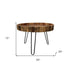 Set Of Two Black And Natural Brown Solid Wood And Iron Round End Tables