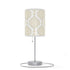 20" Silver Table Lamp With Gold And White Filigree Scroll Cylinder Shade