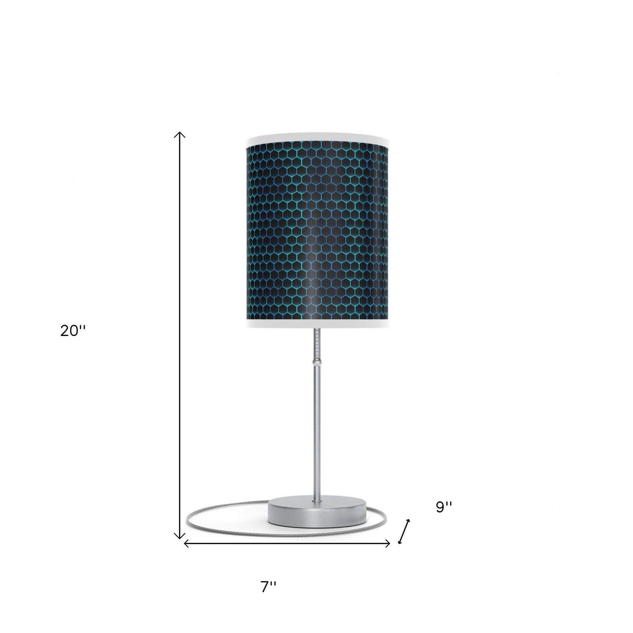 20" Silver Table Lamp With Black And Bright Honeycomb Cylinder Shade