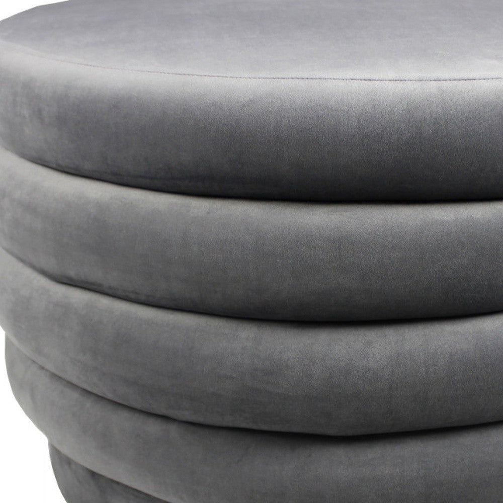 31" Gray Velvet Tufted Round Cocktail Ottoman