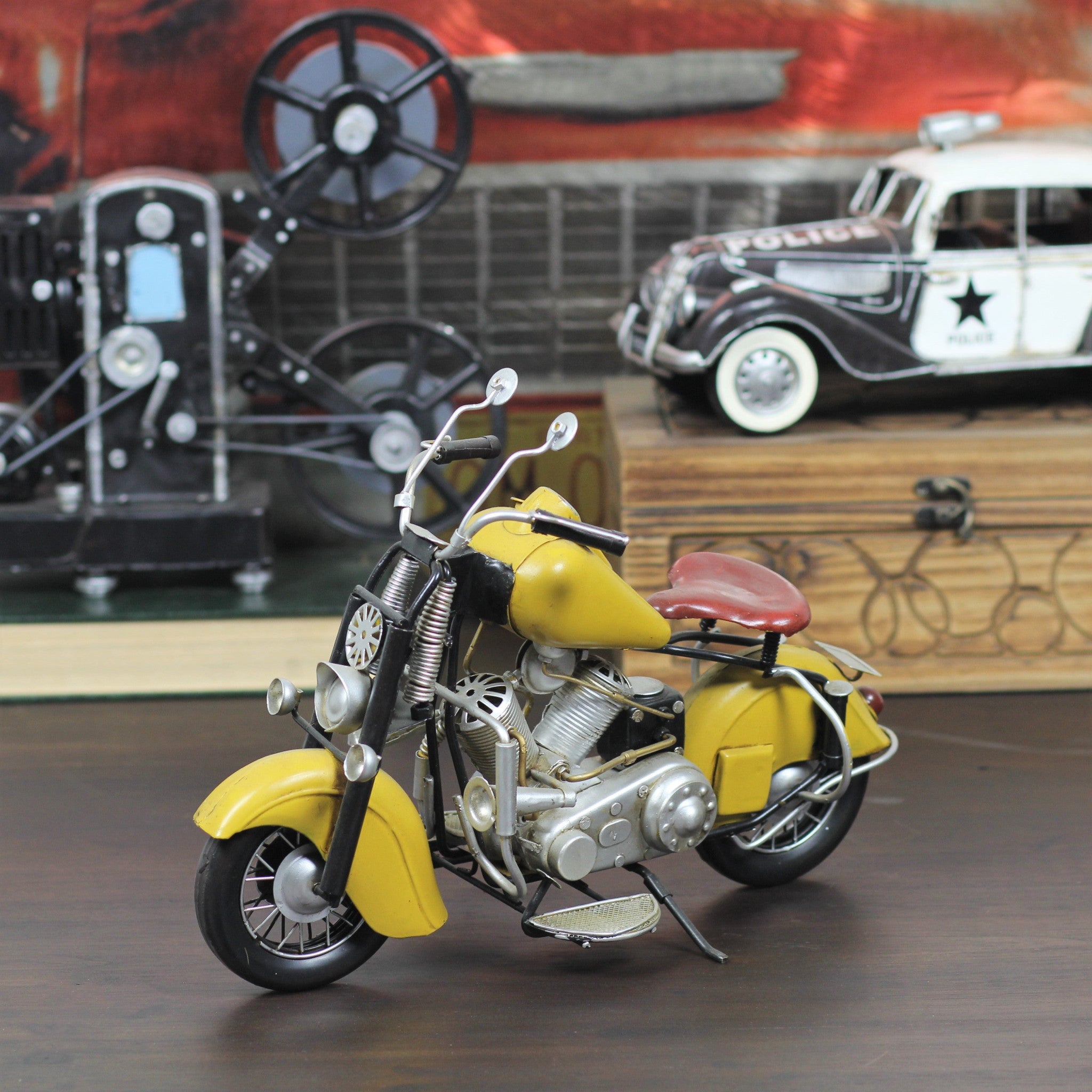 8" Yellow and Black Metal Hand Painted Model Motorcycle