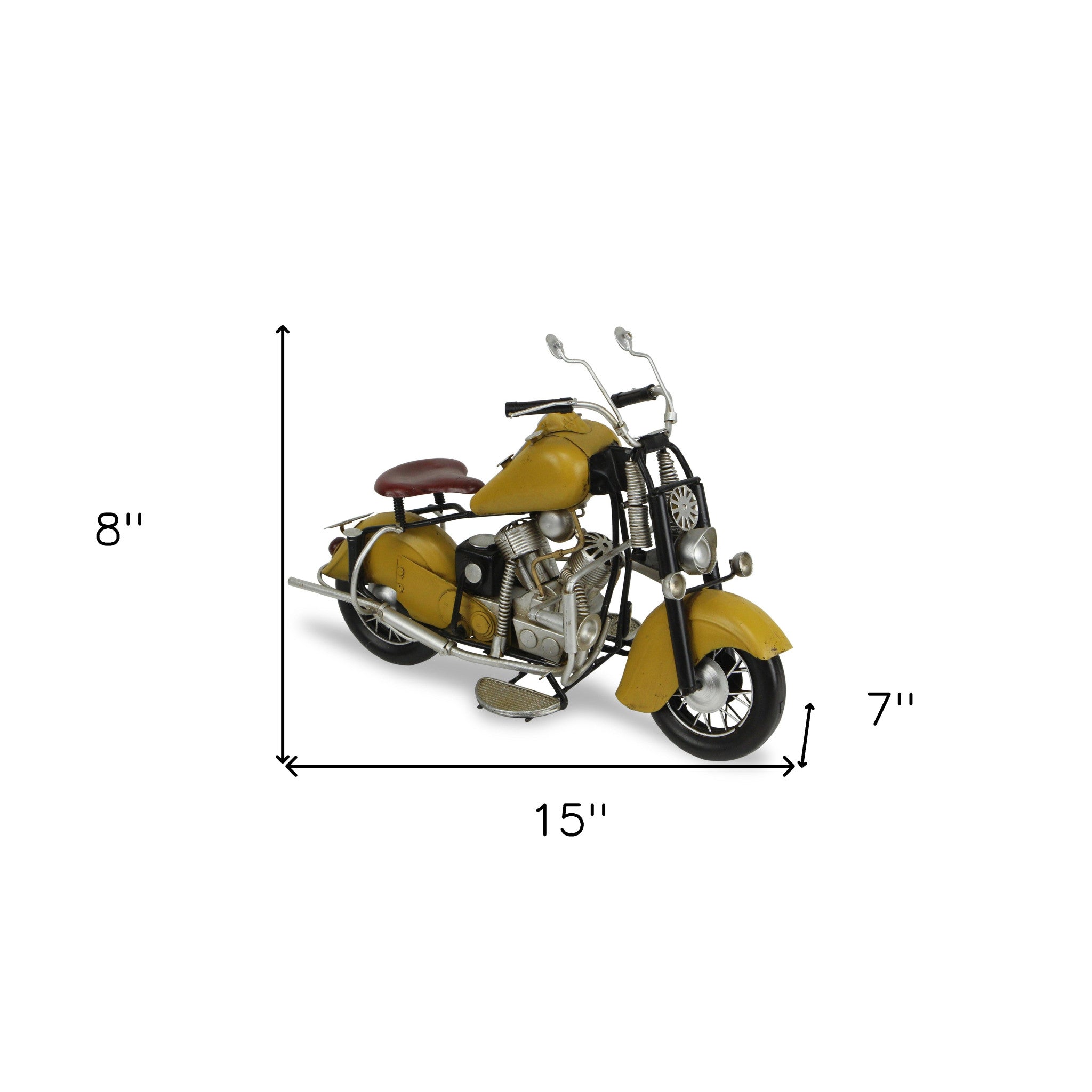 8" Yellow and Black Metal Hand Painted Model Motorcycle