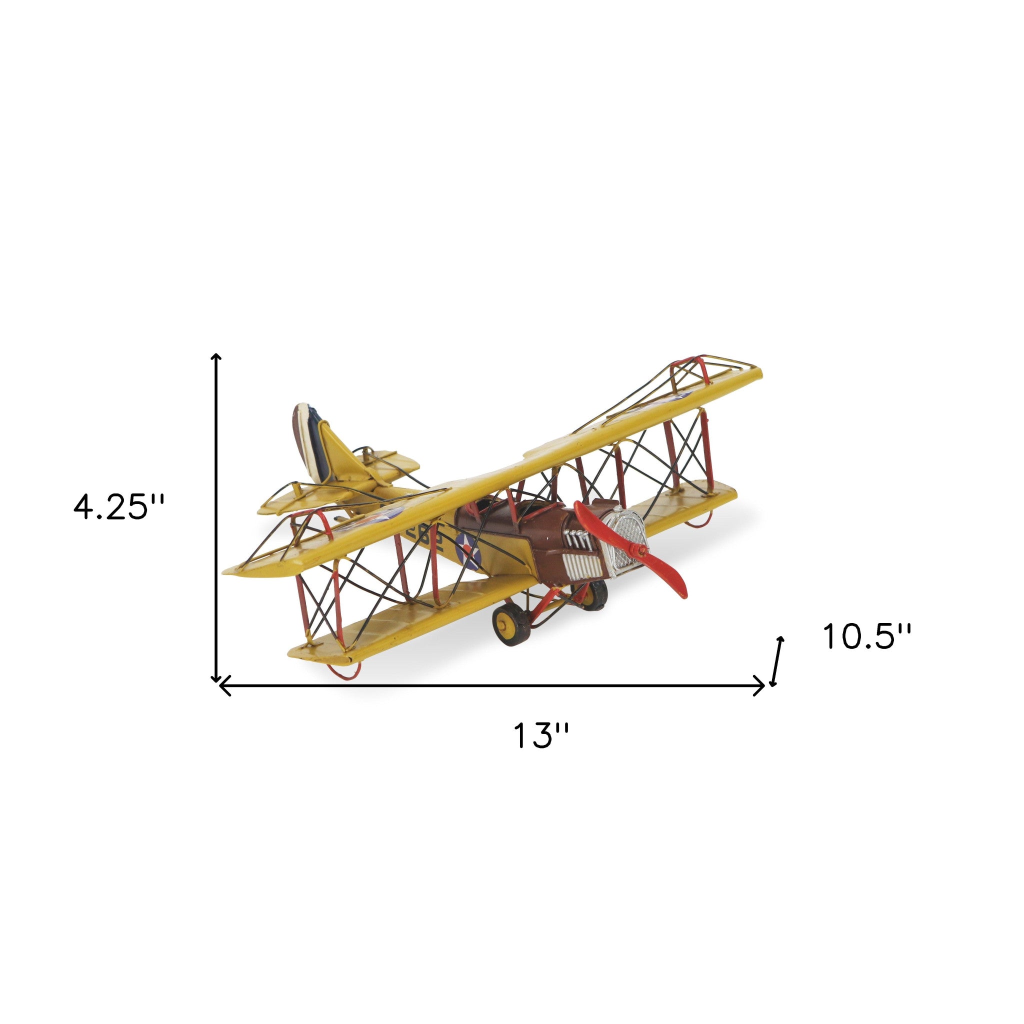 4" Yellow and Red Metal Hand Painted Model Airplane