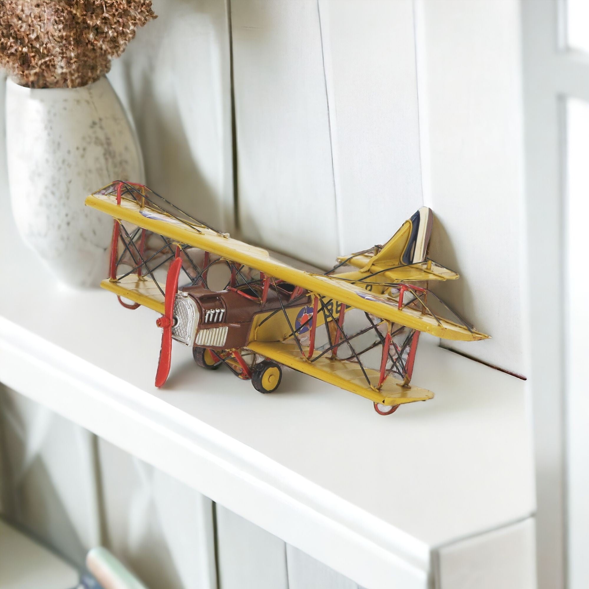 4" Yellow and Red Metal Hand Painted Model Airplane