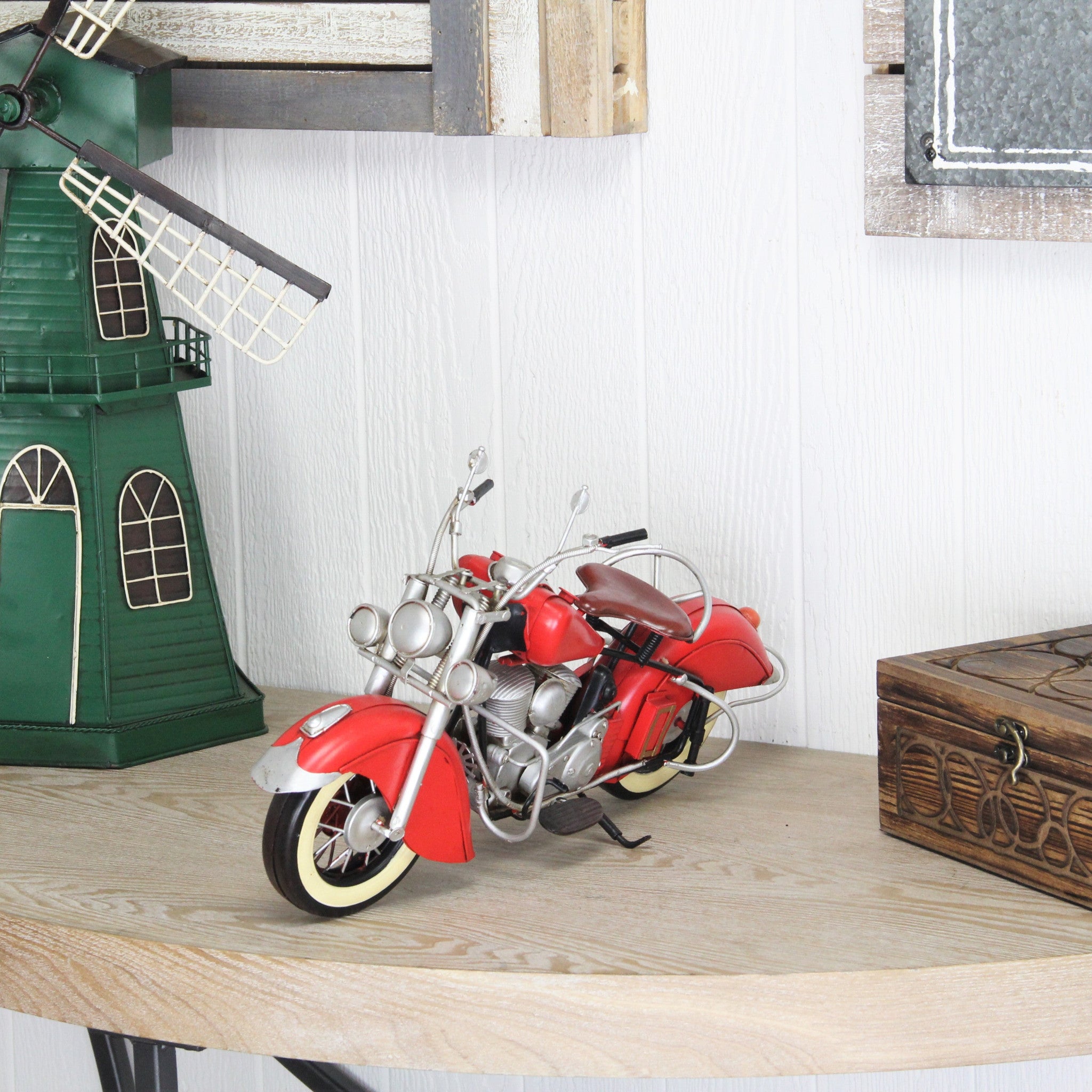 8" Red and Silver Metal Hand Painted Model Motorcycle